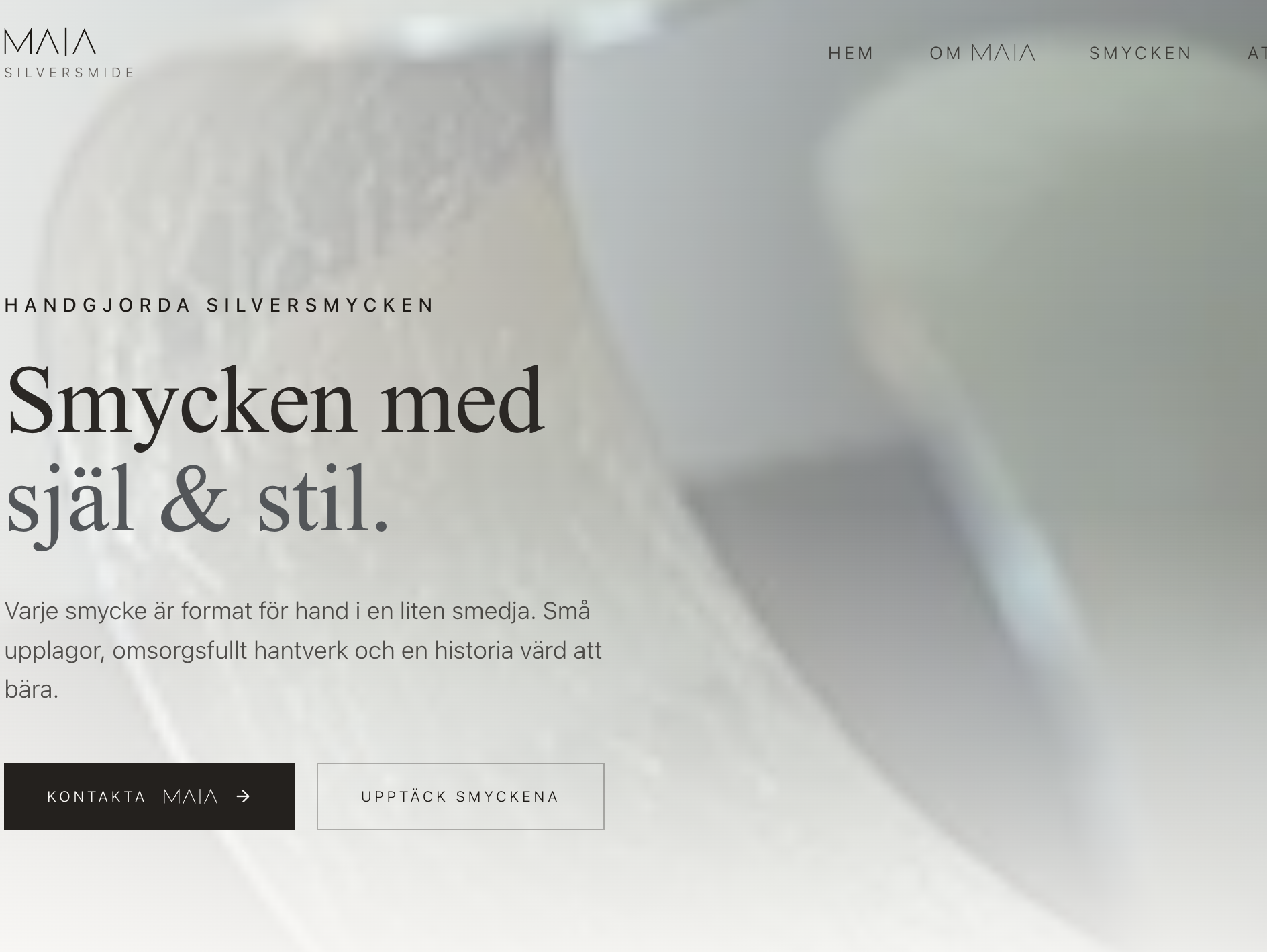 Exempel på hemsida byggd av Webdy för Maia Silversmide