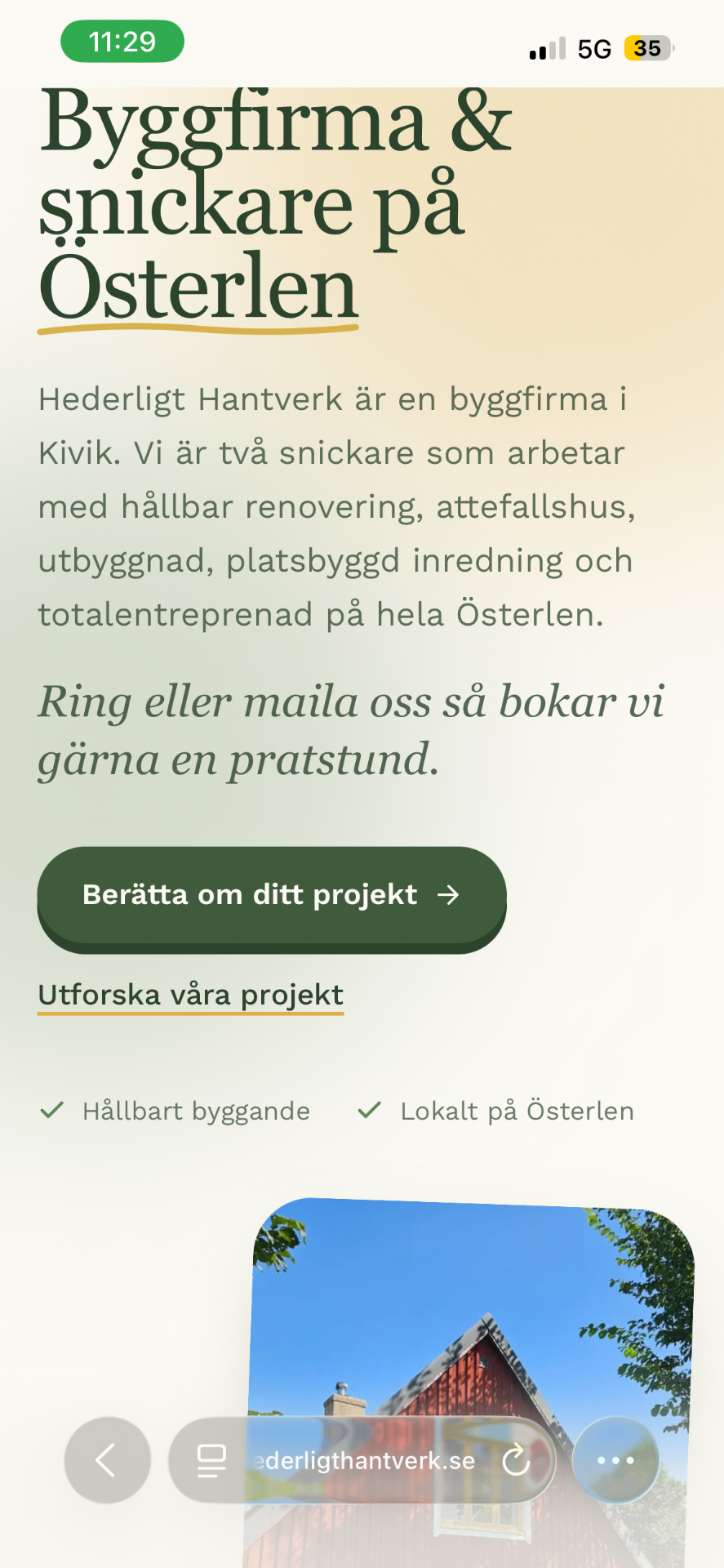 Hederligt Hantverk visad i mobil