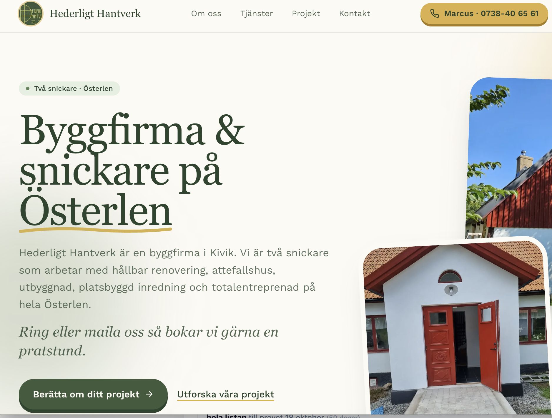 Exempel på hemsida byggd av Webdy för Hederligt Hantverk